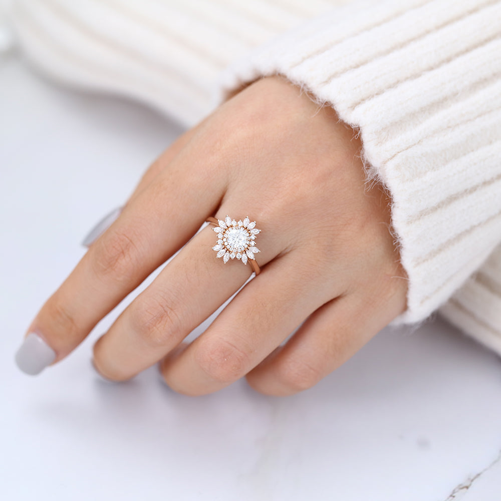 0.41 CT Round Shaped Moissanite Engagement Ring In Cluster Design