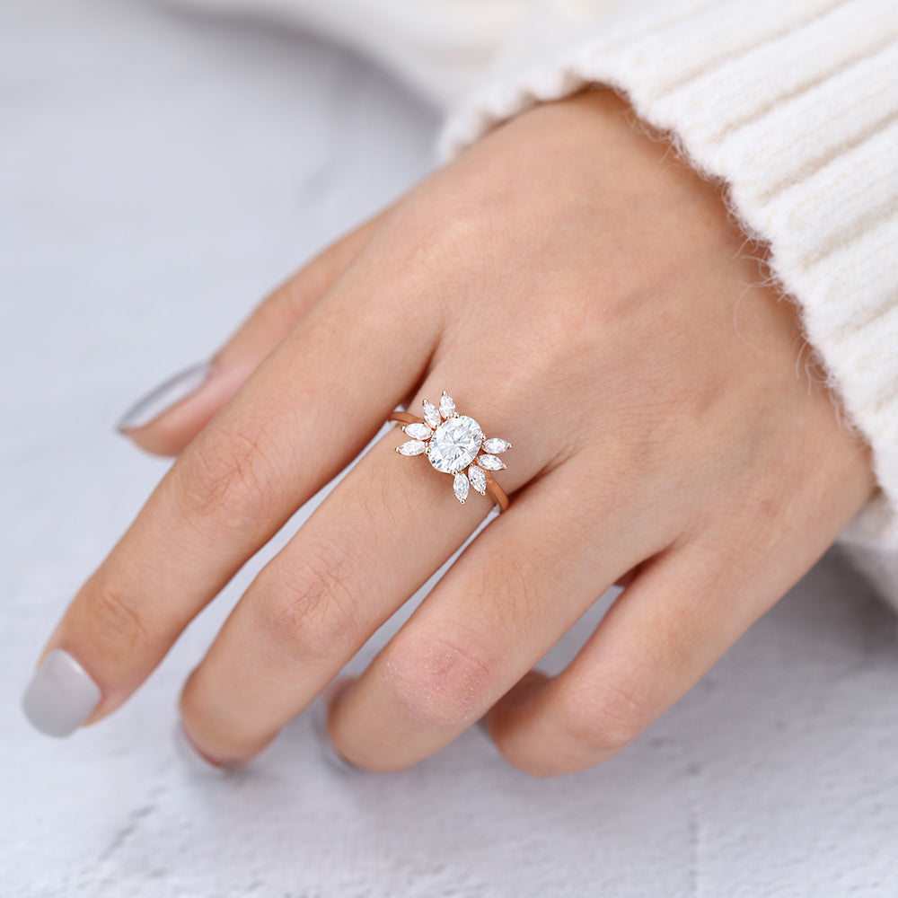 1.33 CT Oval Shaped Moissanite Engagement Ring In Cluster Design