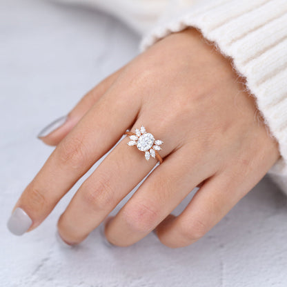 1.33 CT Oval Cluster Moissanite Engagement Ring