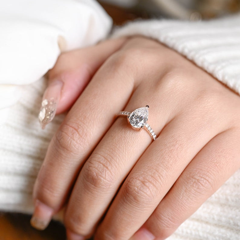 2.0 CT Pear Pave Moissanite Engagement Ring