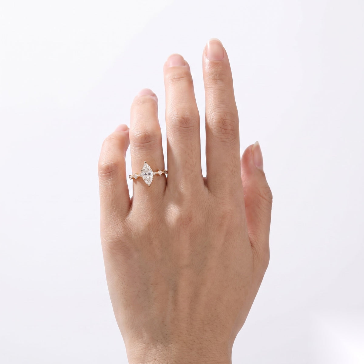 0.5 CT Marquise Dainty Pave Moissanite Engagement Ring