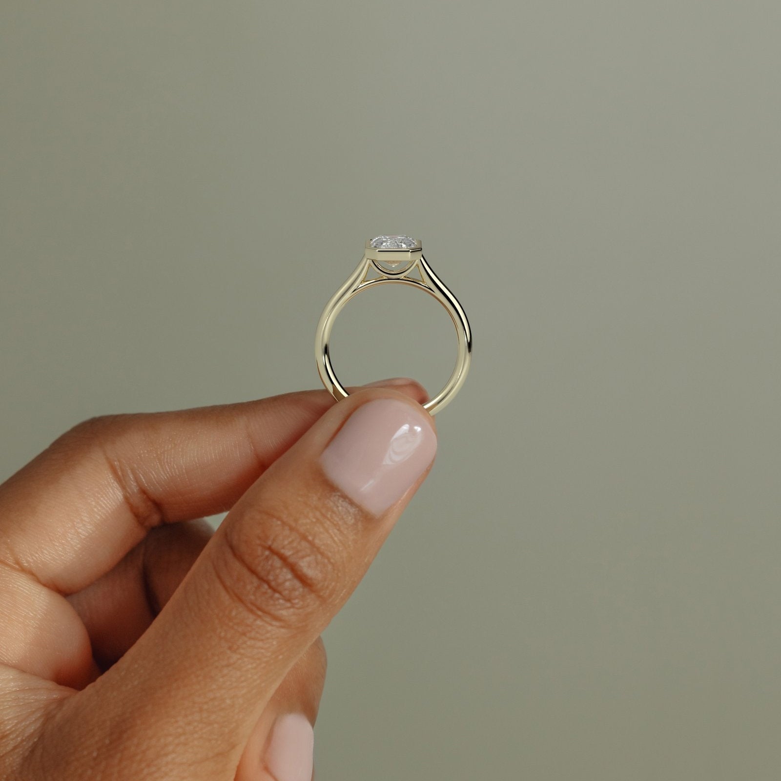 2 CT Emerald Bezel Solitaire Moissanite Engagement Ring