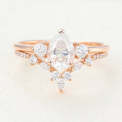 1 CT Pear Three Stone Moissanite Bridal Set