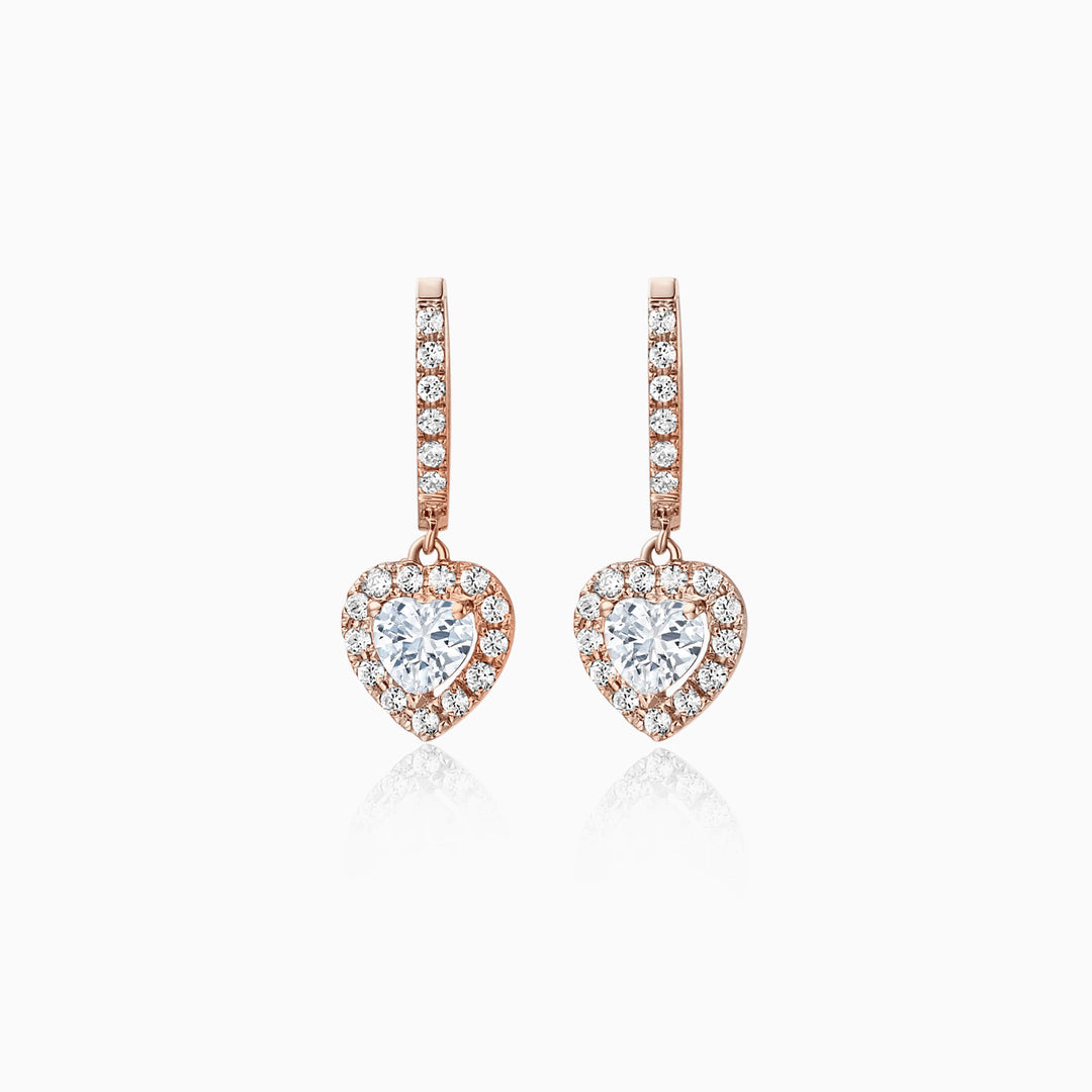 0.8 TCW Heart Cut Halo Hoop Moissanite Earrings