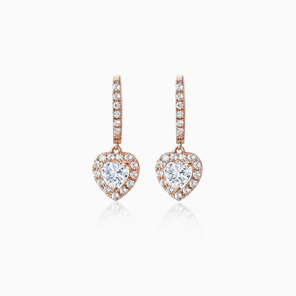 0.8 TCW Heart Cut Halo Hoop Moissanite Earrings