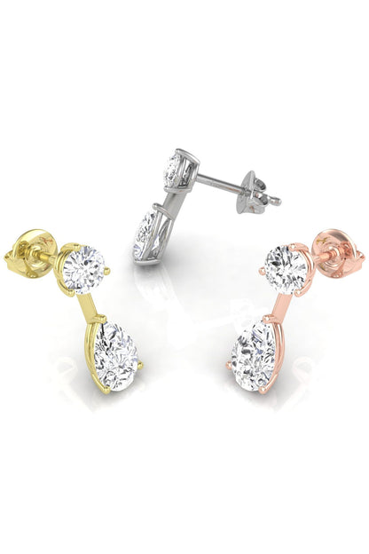 1.83 TCW Pear & Round Cut Stud Moissanite Earrings