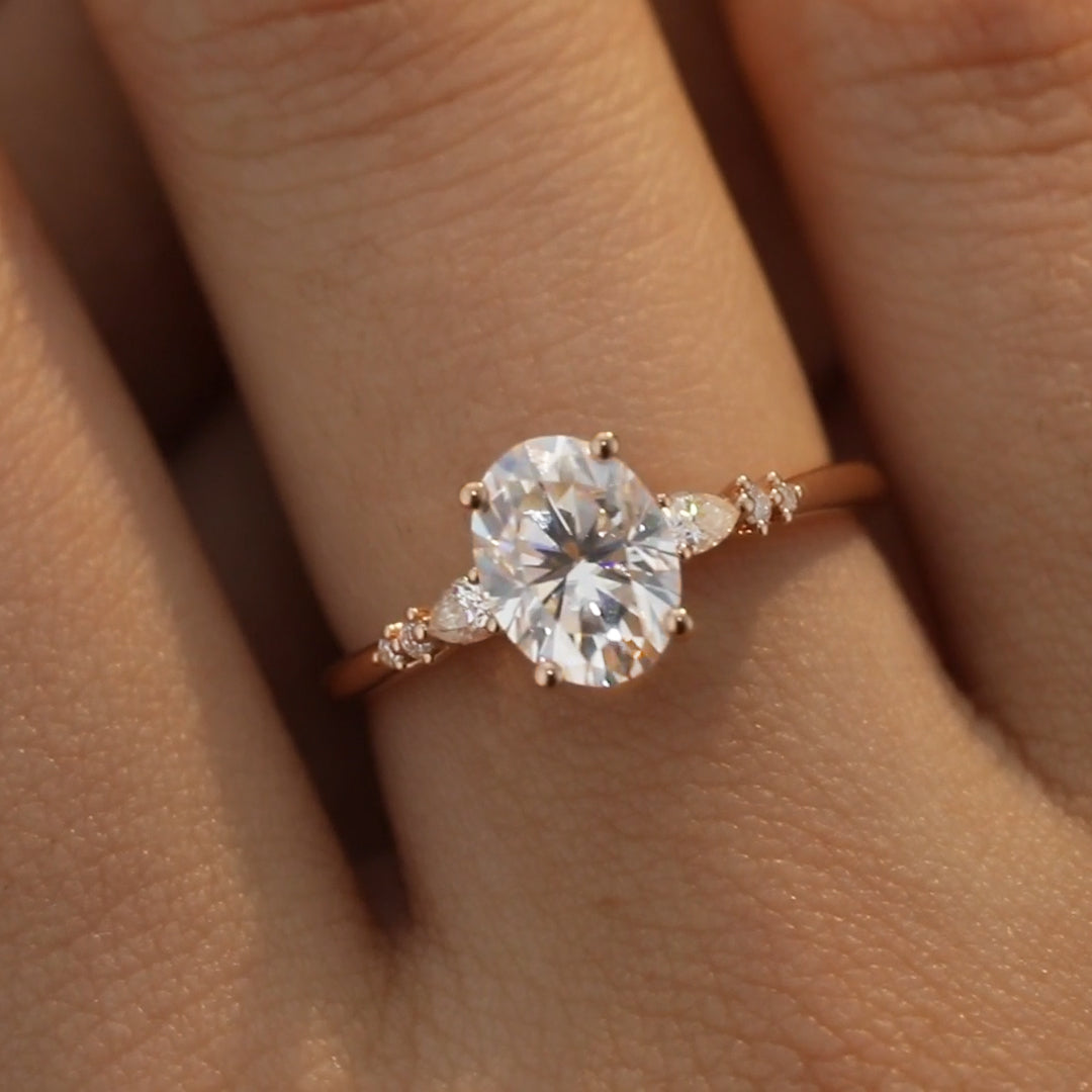 1.5 CT Oval Cluster Moissanite Engagement Ring