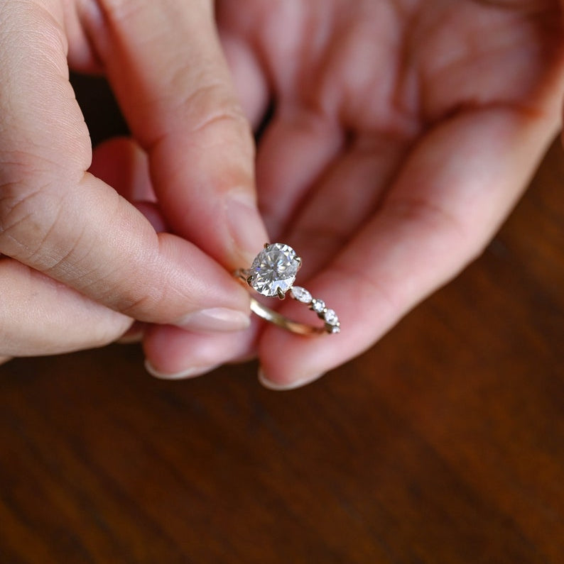 2.0 CT Oval Pave Moissanite Engagement Ring