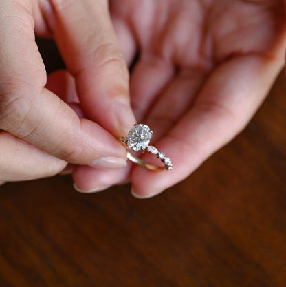 2.0 CT Oval Pave Moissanite Engagement Ring