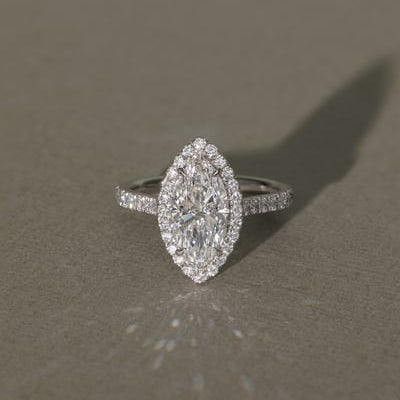 2 CT Marquise Halo & Pave Moissanite Engagement Ring