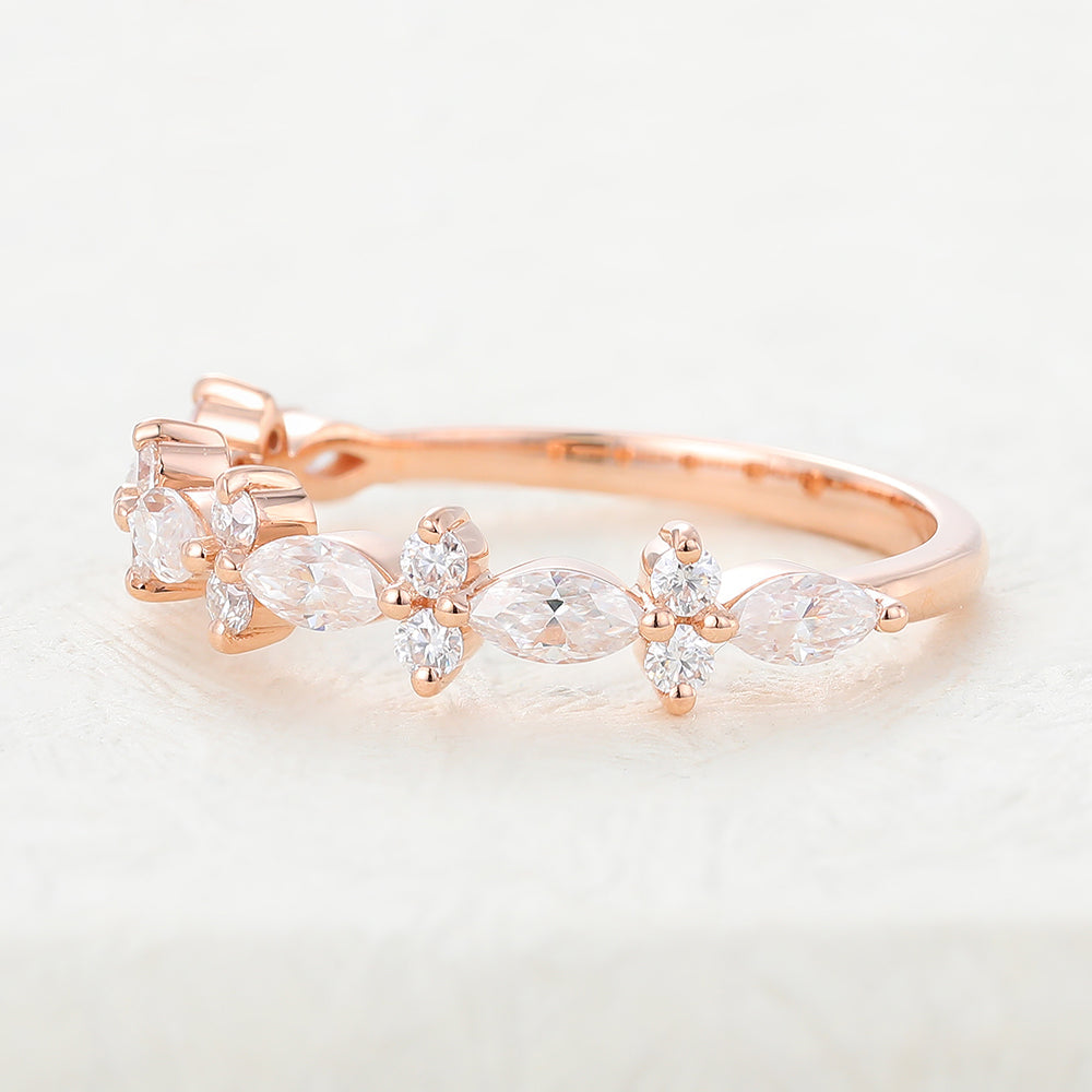 0.62 TCW Marquise & Round Half Eternity Moissanite Wedding Band