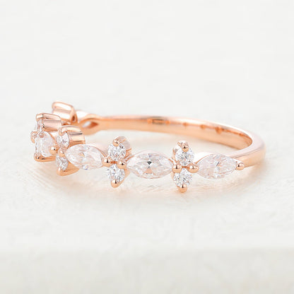 0.62 TCW Marquise & Round Half Eternity Moissanite Wedding Band