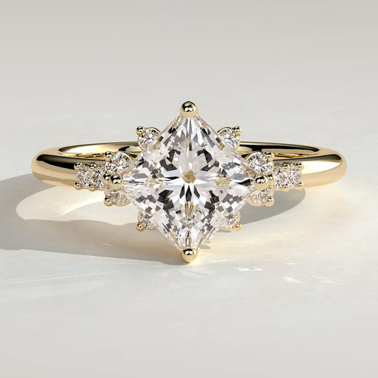 2 CT Princess Cluster Moissanite Engagement Ring