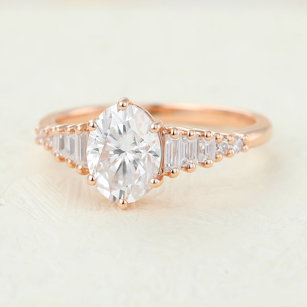 1.33 CT Oval Shaped Moissanite Engagement Ring In Cluster Design