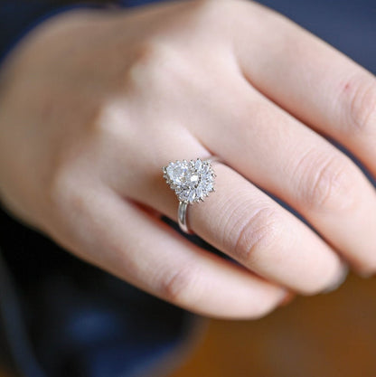 2.0 CT Pear Cluster Moissanite Engagement Ring