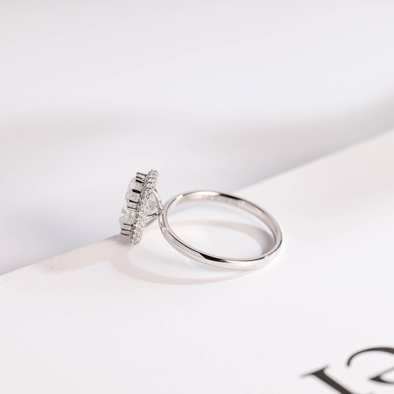 2.0 CT Elongated Cushion Halo Moissanite Engagement Ring