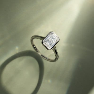 2 CT Emerald Bezel Solitaire Moissanite Engagement Ring