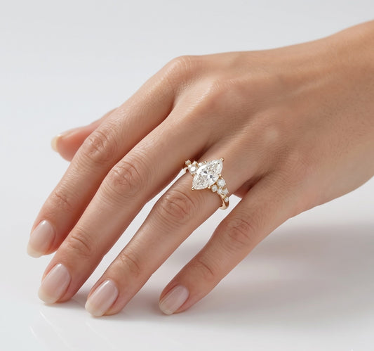 1.25 CT Marquise Cluster Moissanite Engagement Ring