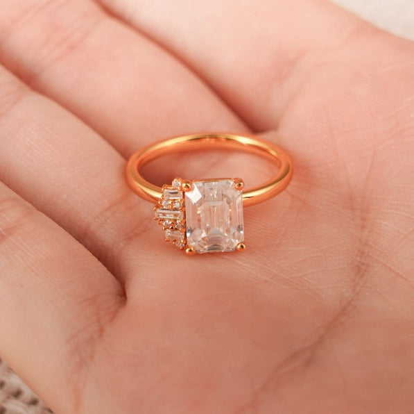 2.0 CT Emerald Cluster Moissanite Engagement Ring