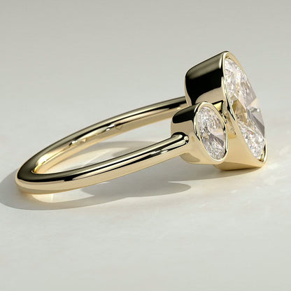 2 CT Oval Trilogy Three Stone Bezel Moissanite Engagement Ring
