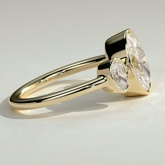 2 CT Oval Trilogy Three Stone Bezel Moissanite Engagement Ring