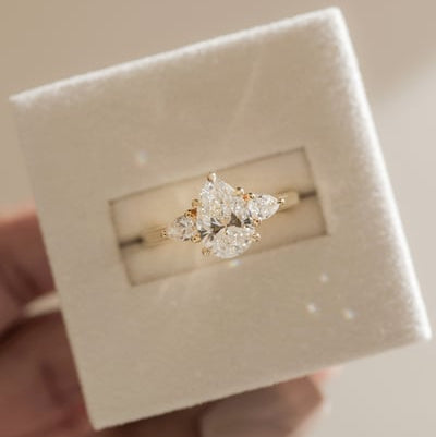 2 CT Pear Trilogy Three Stone Moissanite Engagement Ring