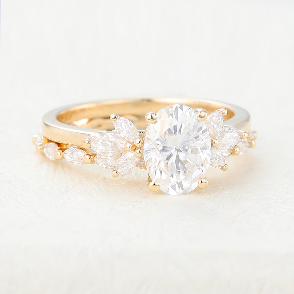1.33 CT Oval Cluster Moissanite Bridal Set