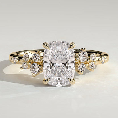 2 CT Elongated Cushion Cluster Moissanite Engagement Ring