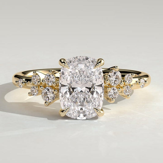 2 CT Elongated Cushion Cluster Moissanite Engagement Ring