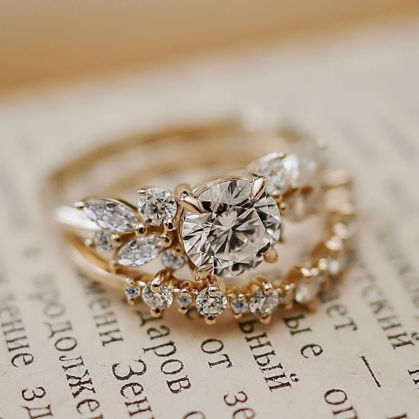 1.0 CT Round Cluster Moissanite Engagement Ring