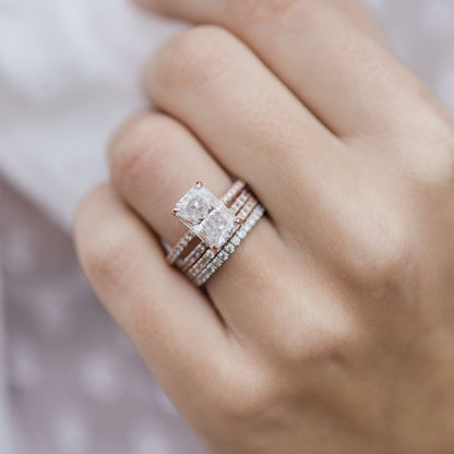 3.55 CT Radiant Hidden Halo & Pave Moissanite Engagement Ring