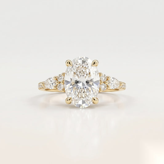 2.25 CT Oval Cluster Moissanite Engagement Ring