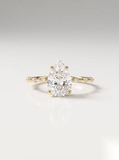 1 CT Pear Dainty Pave Moissanite Engagement Ring