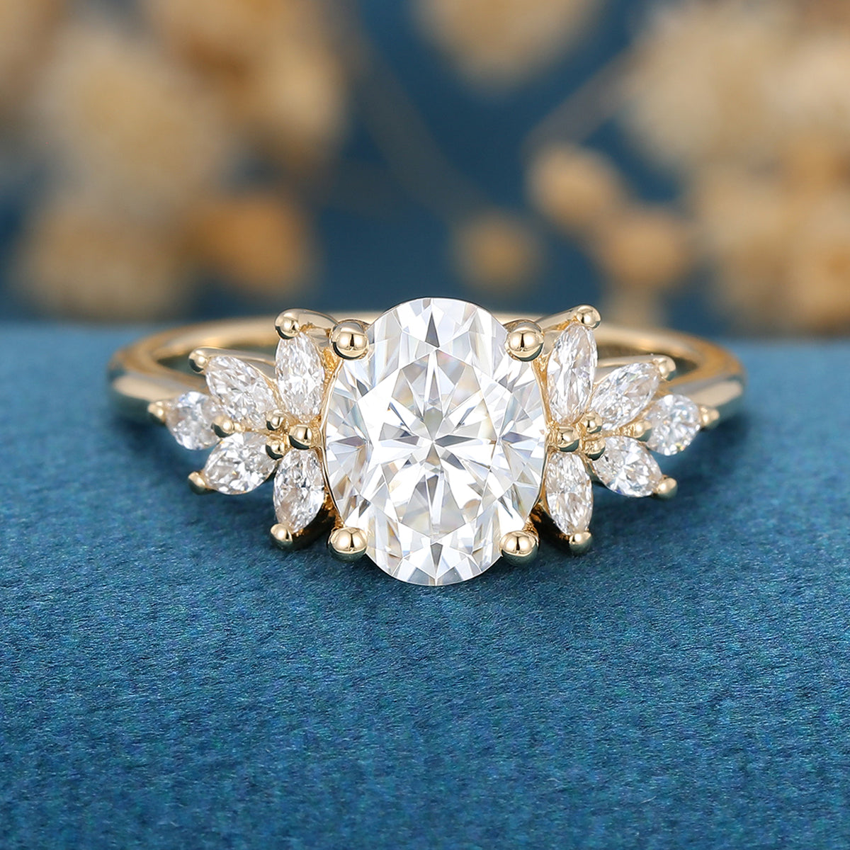 1.33 CT Oval Cluster Moissanite Engagement Ring