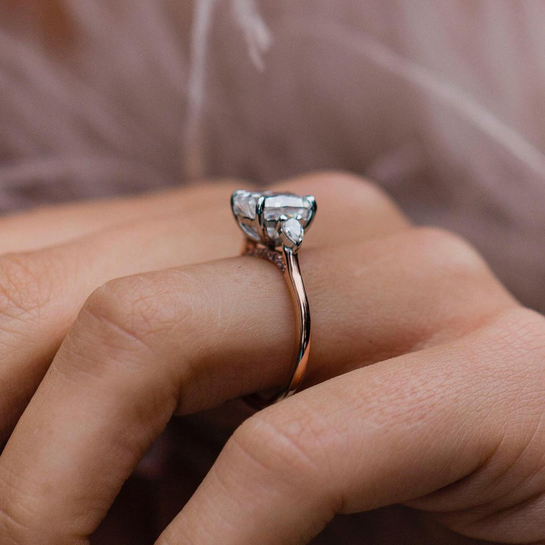 2.2 CT Cushion Three Stone Moissanite Engagement Ring