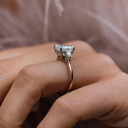 2.2 CT Cushion Three Stone Moissanite Engagement Ring