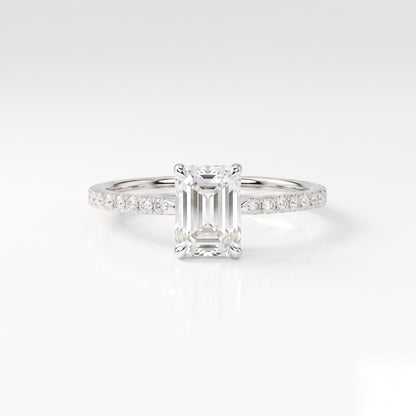 1 CT Emerald Hidden Halo & Pave Moissanite Engagement Ring