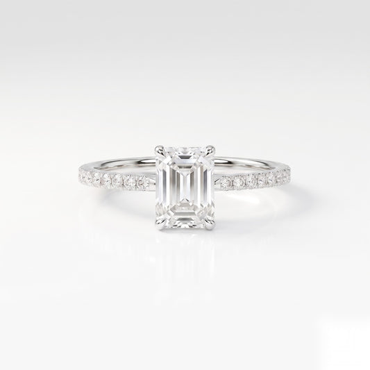 1 CT Emerald Hidden Halo & Pave Moissanite Engagement Ring