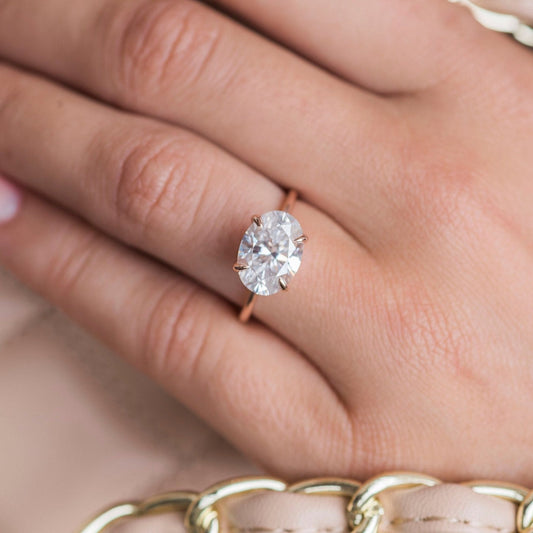 3.5 CT East West Oval Solitaire Moissanite Engagement Ring
