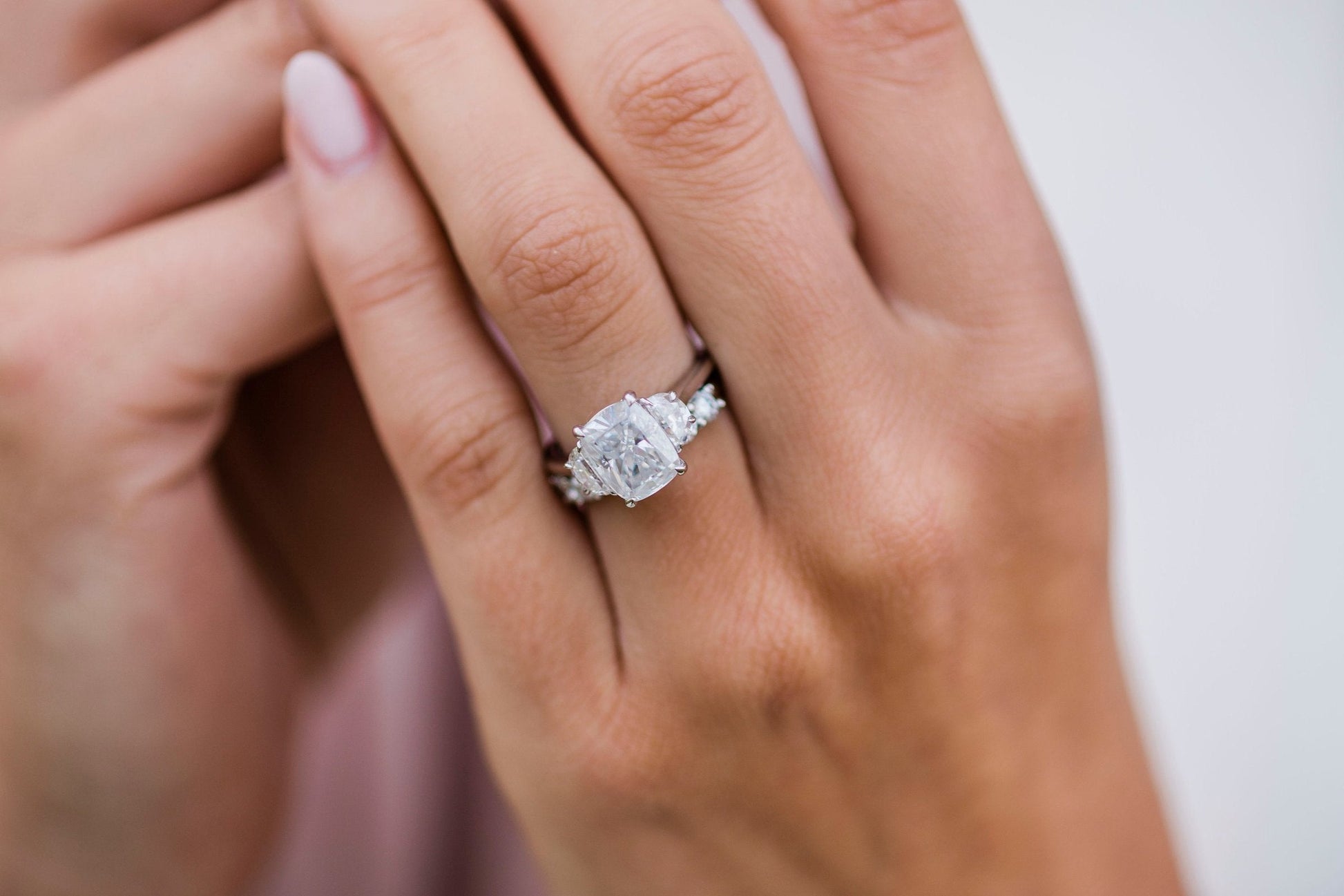 2.5 CT Elongated Cushion Three Stone Moissanite Engagement Ring