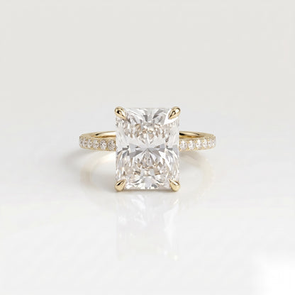 3 CT Radiant Hidden Halo & Pave Moissanite Engagement Ring