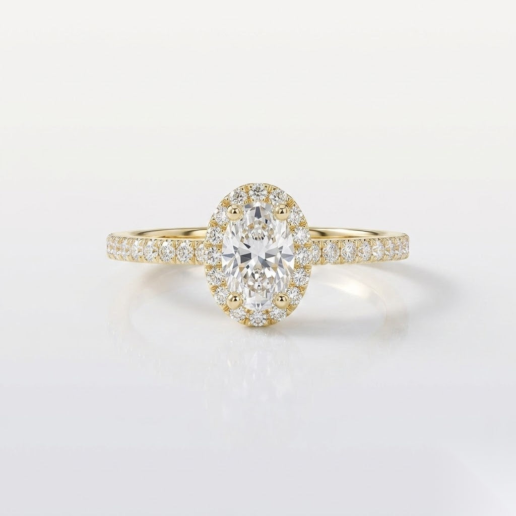 0.5 CT Oval Halo & Pave Moissanite Engagement Ring