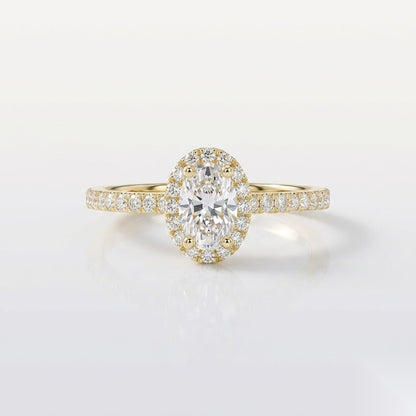 0.5 CT Oval Halo & Pave Moissanite Engagement Ring