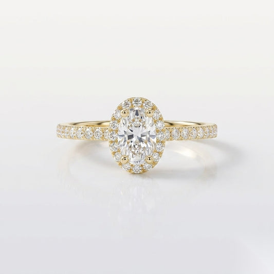 0.5 CT Oval Halo & Pave Moissanite Engagement Ring