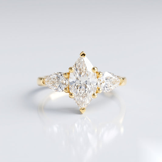 2.5 CT Marquise Three Stone Moissanite Engagement Ring