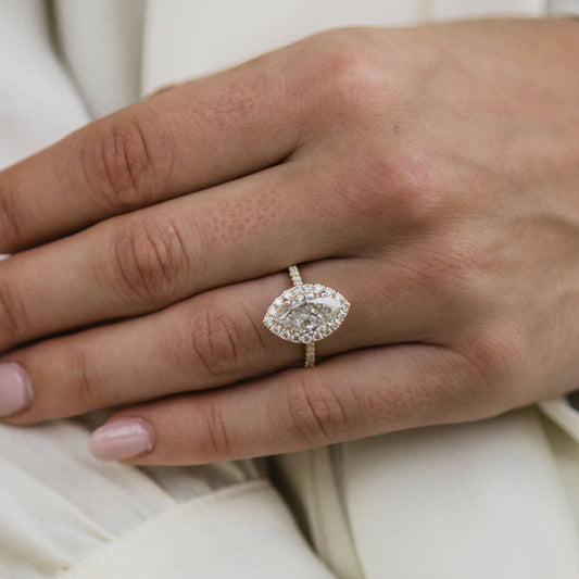 1.75 CT Marquise Halo & Pave Moissanite Engagement Ring