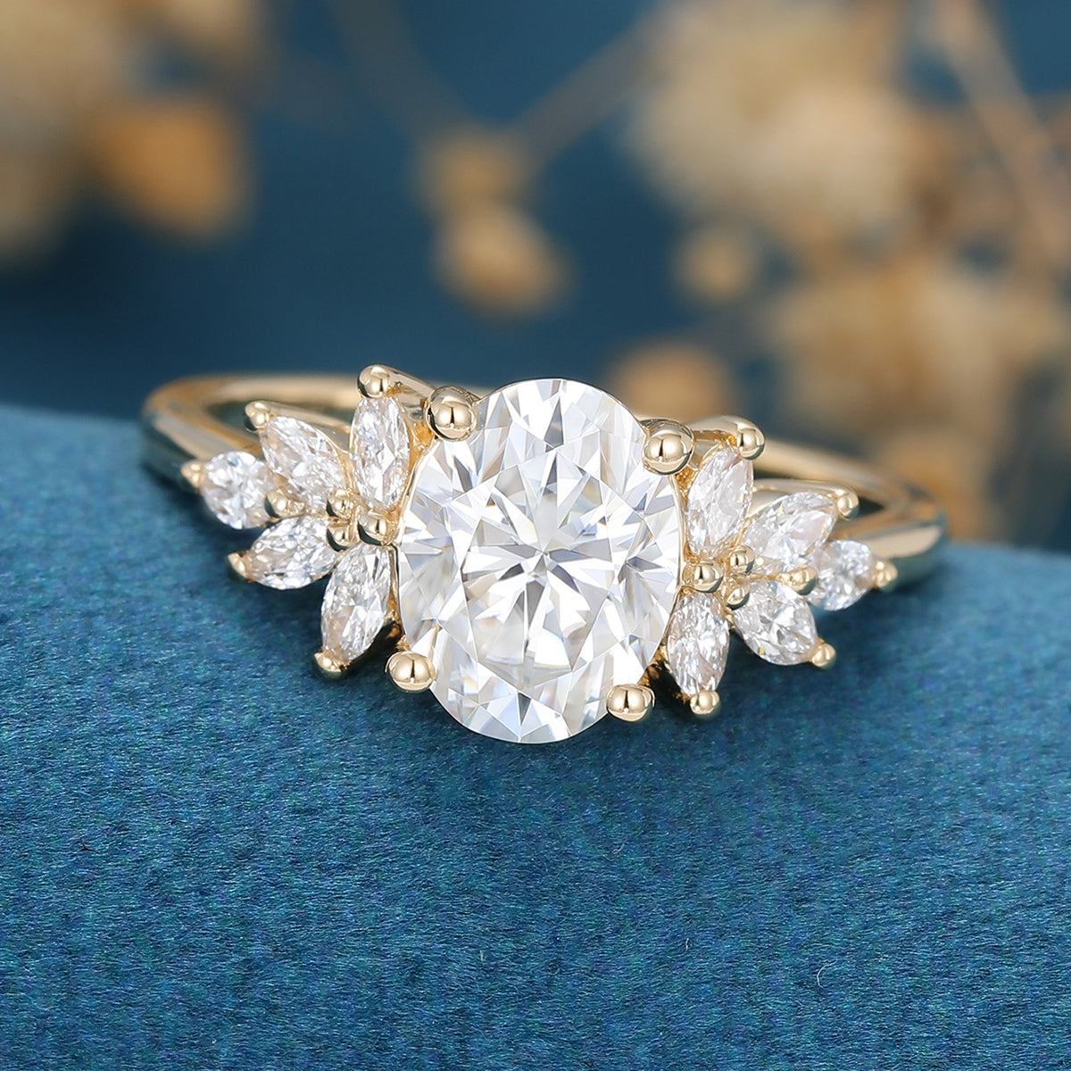 1.33 CT Oval Cluster Moissanite Engagement Ring