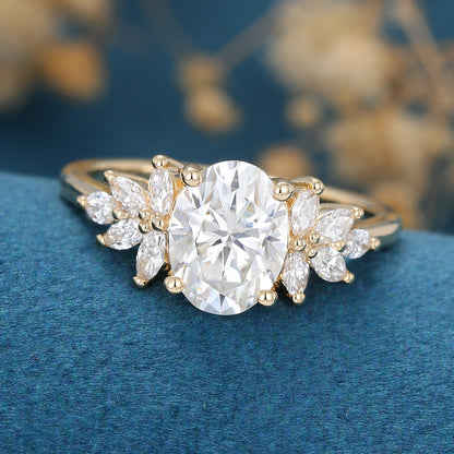 1.33 CT Oval Cluster Moissanite Engagement Ring