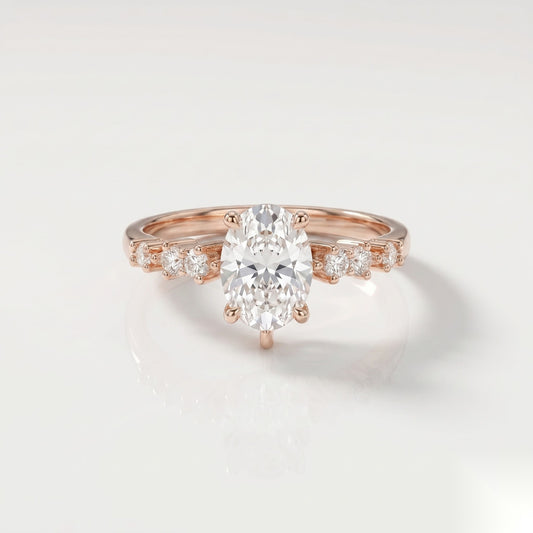 1 CT Oval Pave Moissanite Engagement Ring