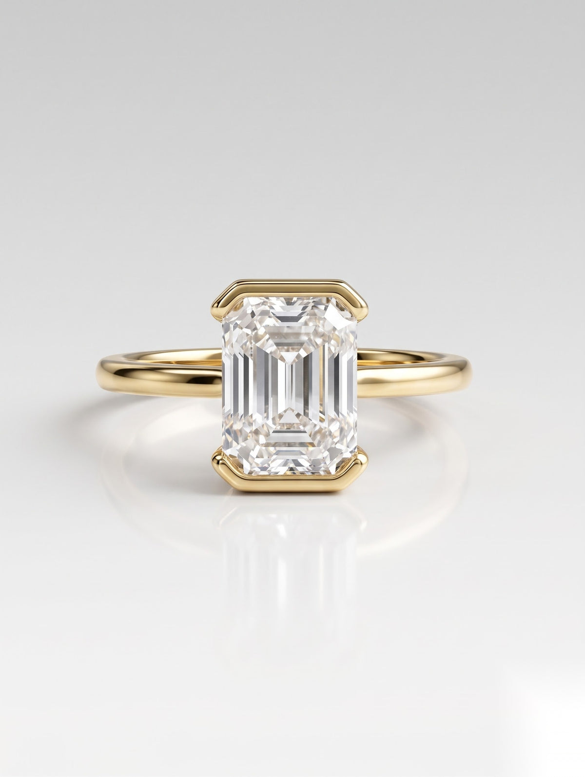 1.5 CT Emerald Half Bezel Solitaire Moissanite Engagement Ring